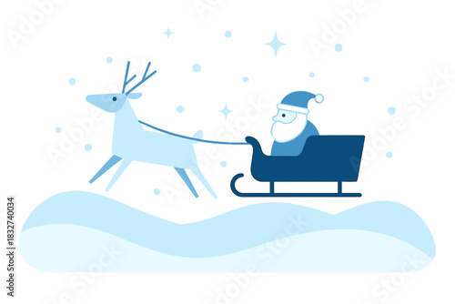 Minimalist Santa Sleigh. Santa Sleigh in Snow. Flat minimalist vector illustration of Santa Sleigh in Snow.