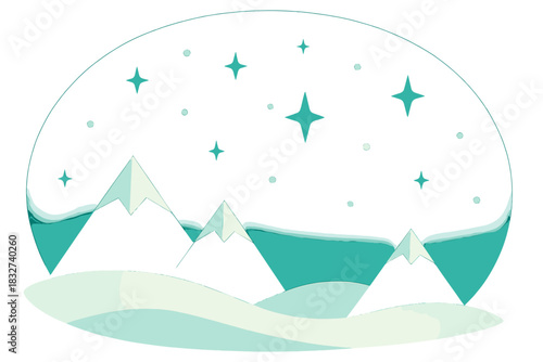 Winter Twilight Mountains. Winter Twilight Sky. Flat minimalist vector illustration of a Winter Twilight Sky.