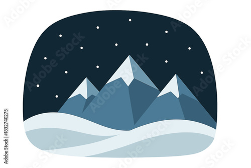 Minimalist Snowy Night. Night Sky Over Snow. Flat minimalist vector illustration of Night Sky Over Snow.