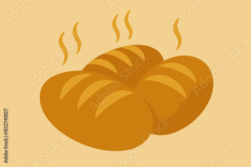 Minimalist Golden Loaves. Freshly baked bread minimalist flat illustration of stylized golden loaves with