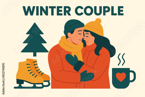 Winter Couple Lifestyle. Winter couple lifestyle shoot. Modern minimalist poster banner, bold sans-serif