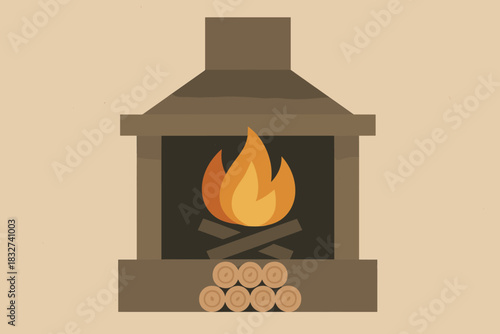 Minimalist Fireplace Illustration. Fireplace with wood logs minimalist flat illustration of a geometric