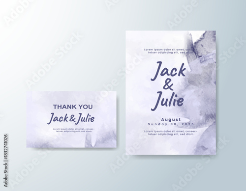 Wedding invitation with abstract splash watercolor
