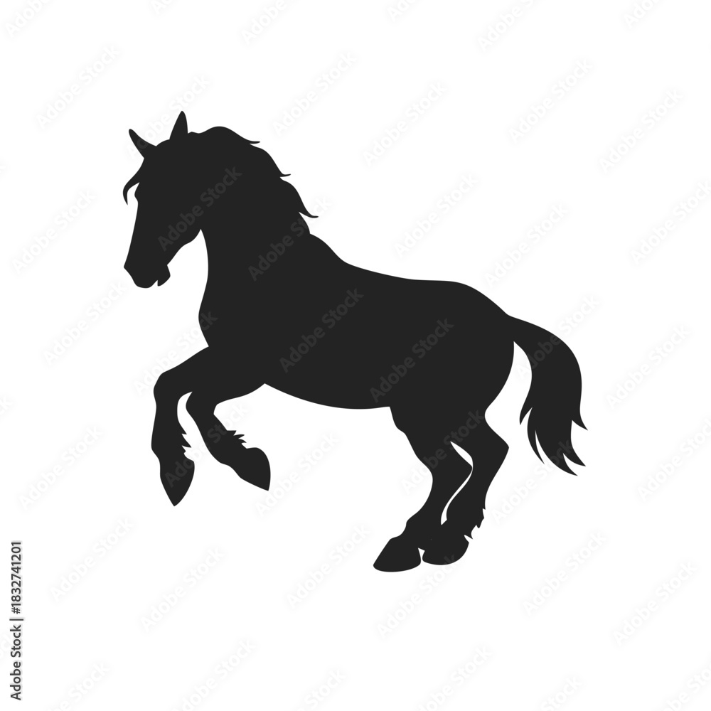 Obraz premium Silhouette icon of a Gypsy draft horse. Simple black vector illustration, isolated on a white background. Symbol of the New Year 2026. Perfect for a logo, icon, or emblem