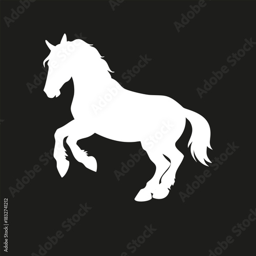 Gypsy draft horse silhouette icon. Black jumping horse logo isolated on a white background. Vector illustration, side view.