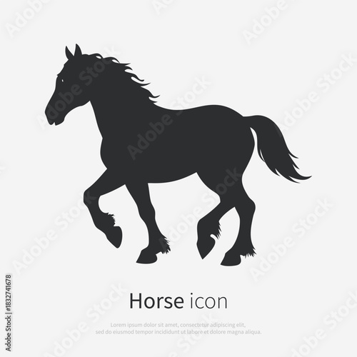 Horse icon silhouette. Black logo horse. Isolated vector illustration on white background side view