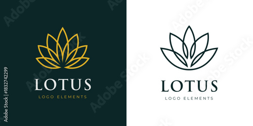 Two Version Lotus Flower Logo Design with Elegant Line Art Petal Symbol for Wellness, Spa, Beauty, Yoga, and Luxury Botanical Brand