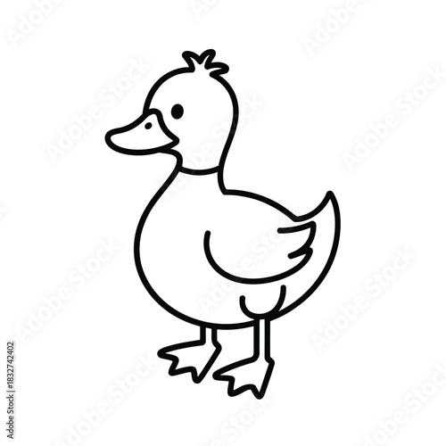 Simple outline drawing of a cute cartoon duck