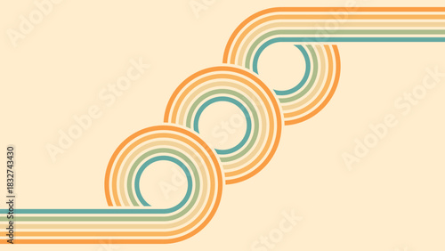Abstract background of rainbow groovy Wavy Line design in 1970s Hippie Retro style. Vector pattern ready to use for cloth, textile, wrap and other.