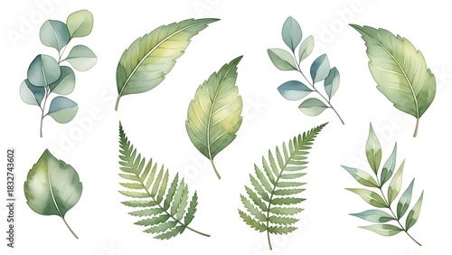 green leaves isolated on white