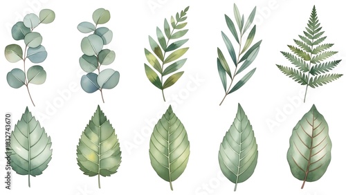 green leaves isolated on white