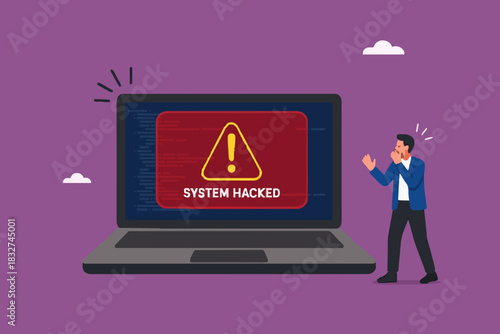 System hacked alert after cyber attack on computer network, Warning Of Cyber Threats, cybercrime background, internet virus cyber security and cybercrime, compromised information concept