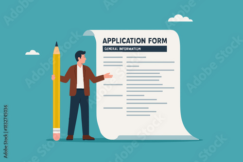 application form, job or internship registration at the company, business man using pencil fills out the application form