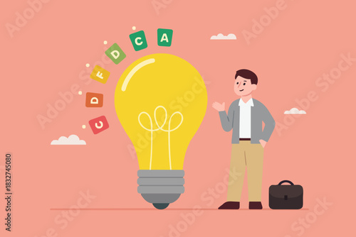 energy efficiency, energy saving level on a home or industrial scale, man presents lightbulb with energy efficient rating class to save cost green energy