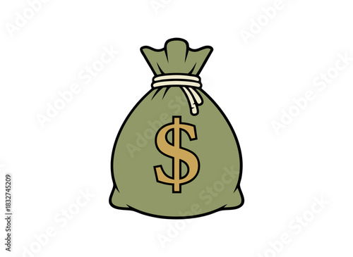 A green money bag with a gold dollar sign illustration on a black background symbolizing wealth and finances