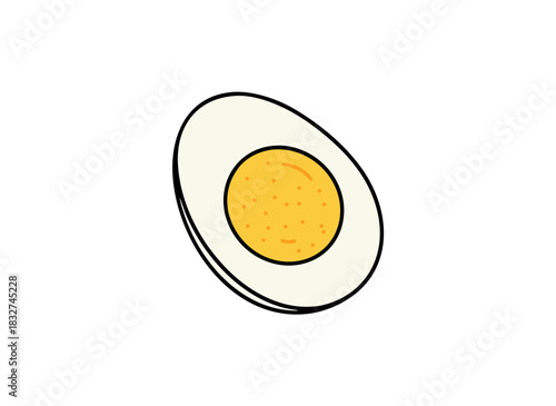 Halved Hard Boiled Egg Isolated on Black Background With Bright Yellow Yolk and White Albumen Simple Flat Vector Illustration
