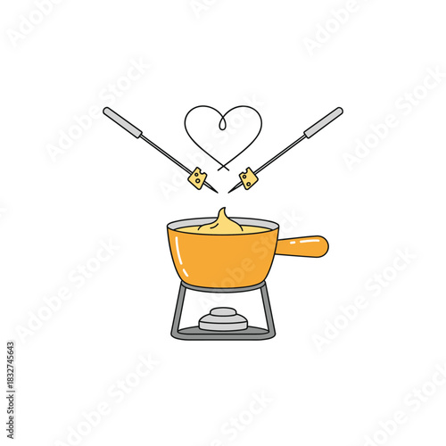 Cheese fondue with heart shape vector illustration in modern style