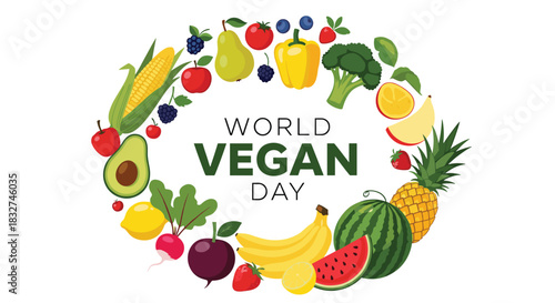Celebrating world vegan day with a vibrant assortment of fresh fruits and vegetables.