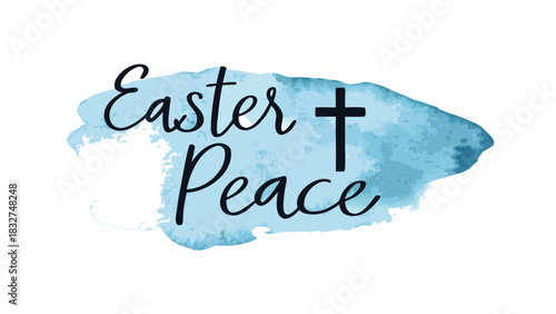 Easter peace christian religious symbol with a cross and blue watercolor splash background