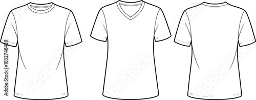 Flat fashion sketches of white t-shirts front and back views t shirt clothing
