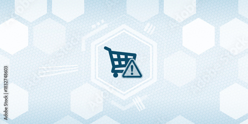 Shopping cart warning vector header - E-commerce security alert or caution sign for online purchasing and retail.