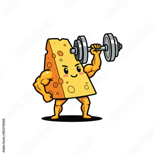 Cheese with muscles and dumbbell cartoon vector illustration design