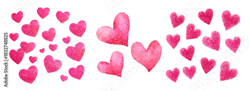 Pink watercolor hearts creating a pattern and texture for valentine's day romance, representing love, celebration, and affection on a transparent background, perfect for greeting cards