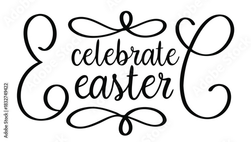Celebrate easter elegant calligraphy lettering with decorative flourishes and swirls on a white background perfect for holiday greetings and designs