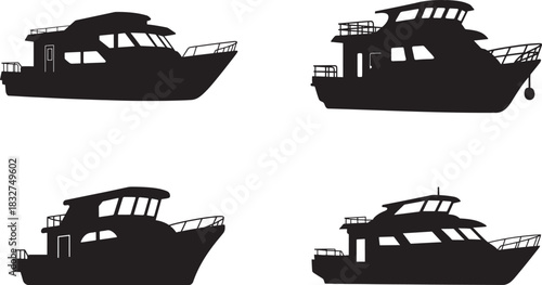 Set of four boat silhouettes on a white background for design