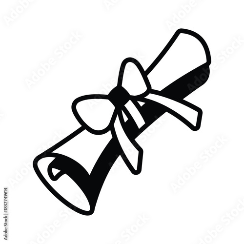 Modern glyph icon of diploma scroll, graduation and academic achievement