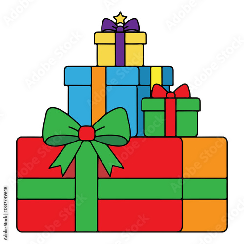 Colorful Stack of Gift Boxes Wrapped with Ribbons A Festive Array for Celebrations and Special Occasions