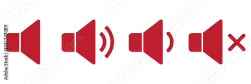 Sound volume icons set with different signal levels on white background. Аn icon that increases and reduces the sound. Speaker icon set. volume icon vector. loudspeaker icon vector. design eps 10