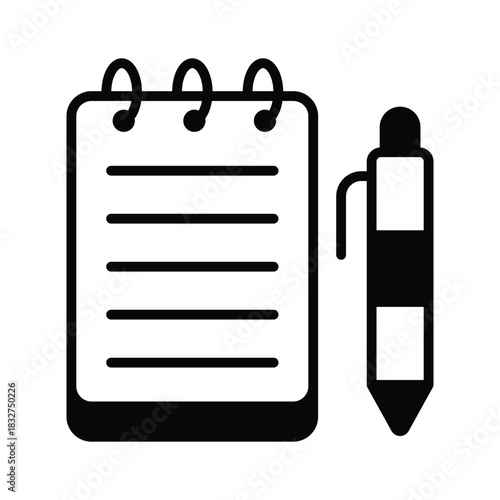 An amazing glyph icon of notepad with pen, trendy vector
