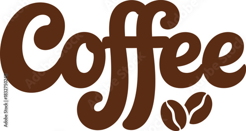 Curvy Coffee Typography with Brown Beans Vector for Branding, Cafes, Menus, Promotions, and Beverage-Themed Graphic Design.