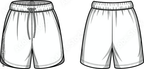 Front and Back View of White Athletic Shorts with Drawstring and Elastic Waistband sportswear activewear