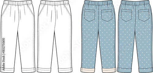 Front and Back Views of Polka Dot Pajama Pants and Outline Pajama Pants sleepwear loungewear