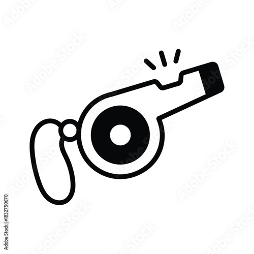 Creatively designed glyph style icon of whistle, discipline, sports coaching, and school activities