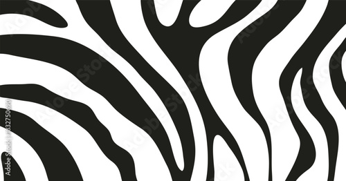 Black wavy stripes on white background, zebra skin pattern, fabric print