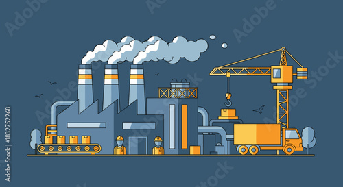Industrial factory illustration Manufacturing construction logistics and production chain infrastructure