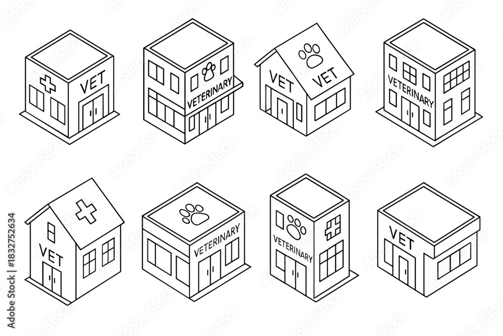 Fototapeta premium Set of eight vector style veterinary clinic icons for design and print