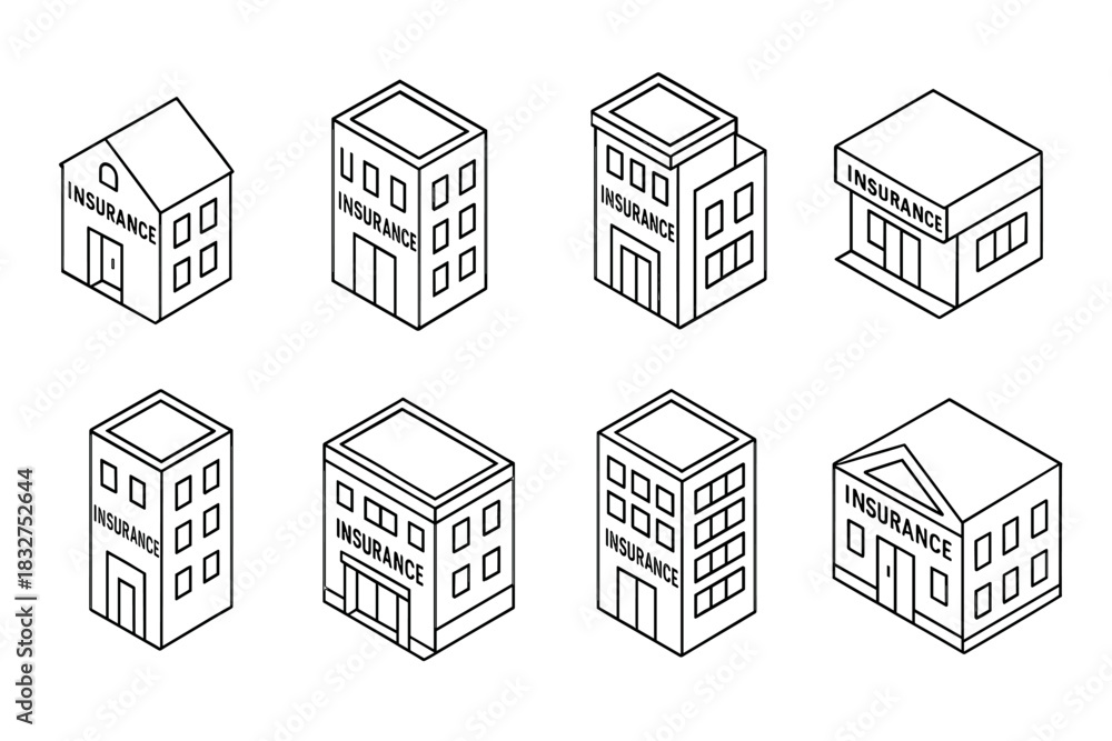 Fototapeta premium Isometric insurance building icons collection for design projects