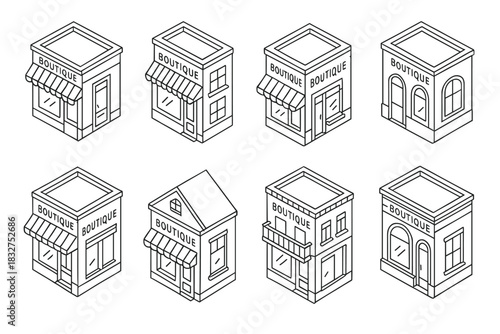 Isometric boutique storefronts for design projects