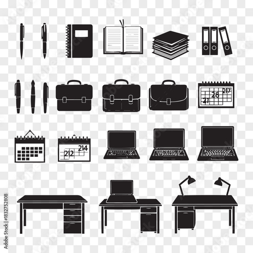 Office Stationery Items Silhouette Vector Collection for Business and Education