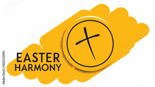 Easter harmony christian symbol with cross inside a circle on a yellow brush stroke background