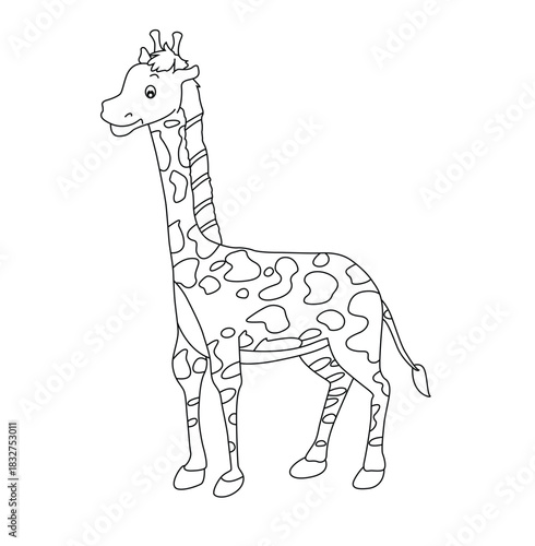 Cute cartoon hand drawn vector giraffe outline .