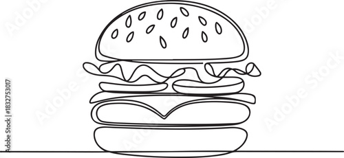 Hamburger Isolated for promoting food and restaurants line art vector illustration.one line  vector illustration  with out background