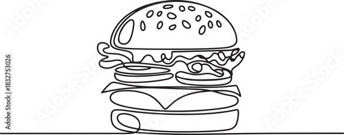Hamburger Isolated for promoting food and restaurants line art vector illustration.one line  vector illustration  with out background