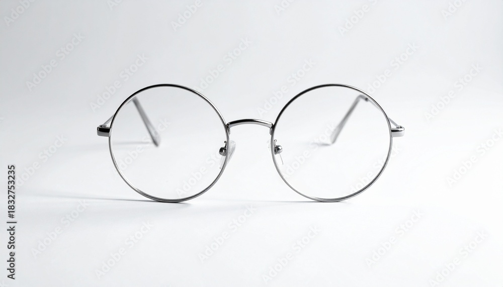 Fototapeta premium Round metal eyeglasses on light surface
