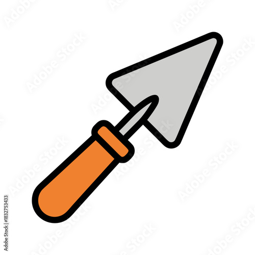 Orange Handled Trowel Tool With Grey Metal Blade Flat Vector Art Simple Icon Minimalist Design