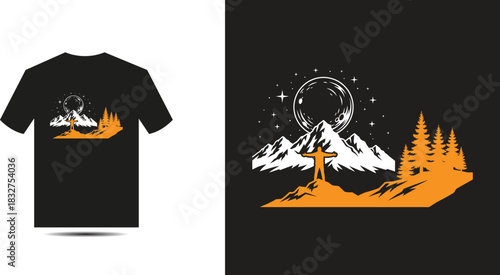 Hiker Standing On Mountain Peak Under Starry Night Sky arms